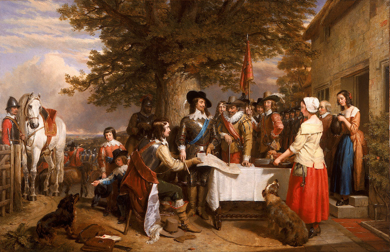 Prince Rupert (seated) and Charles I (blue sash) on the eve of the Battle of Edgehill