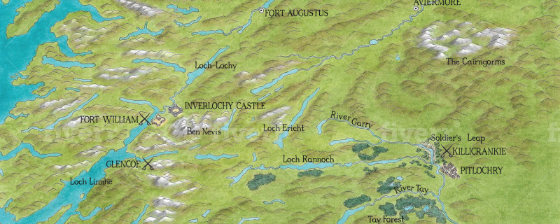 Old-style map of Scottish Highlands